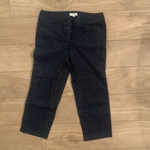 LOFT 00P womens dress capri pants navy with white pattern